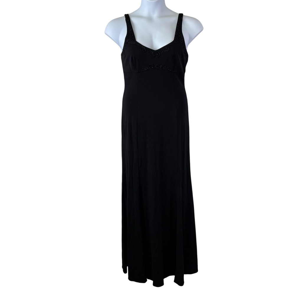 Rimini‎ By Show Black Beaded V Neck Maxi Dress Size 10 Formal Evening Gown VTG